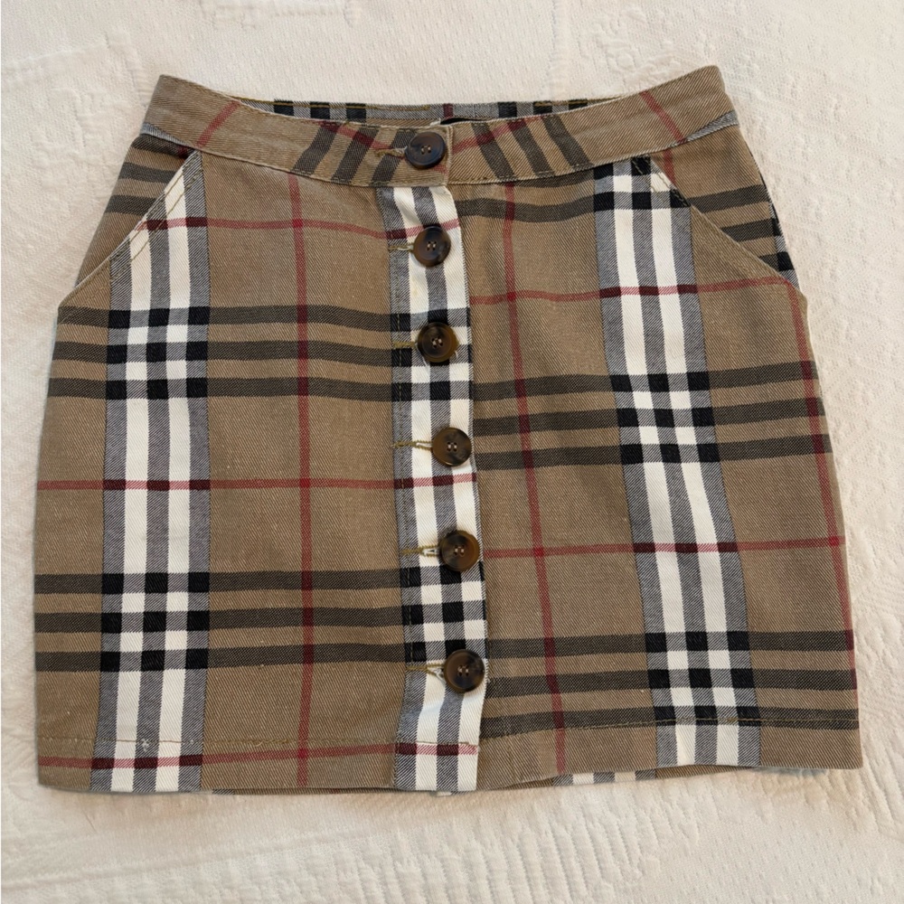 Boohoo Blue Tan Plaid Skirt